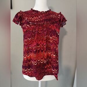 Rose & Olive Red Ruffled Cap Sleeve Bib Collar Blouse